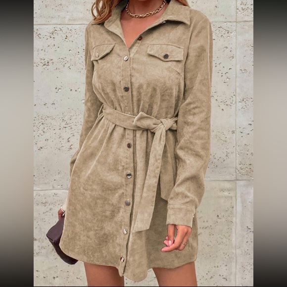 Corduroy belted button down skirt dress - Picture 7 of 7